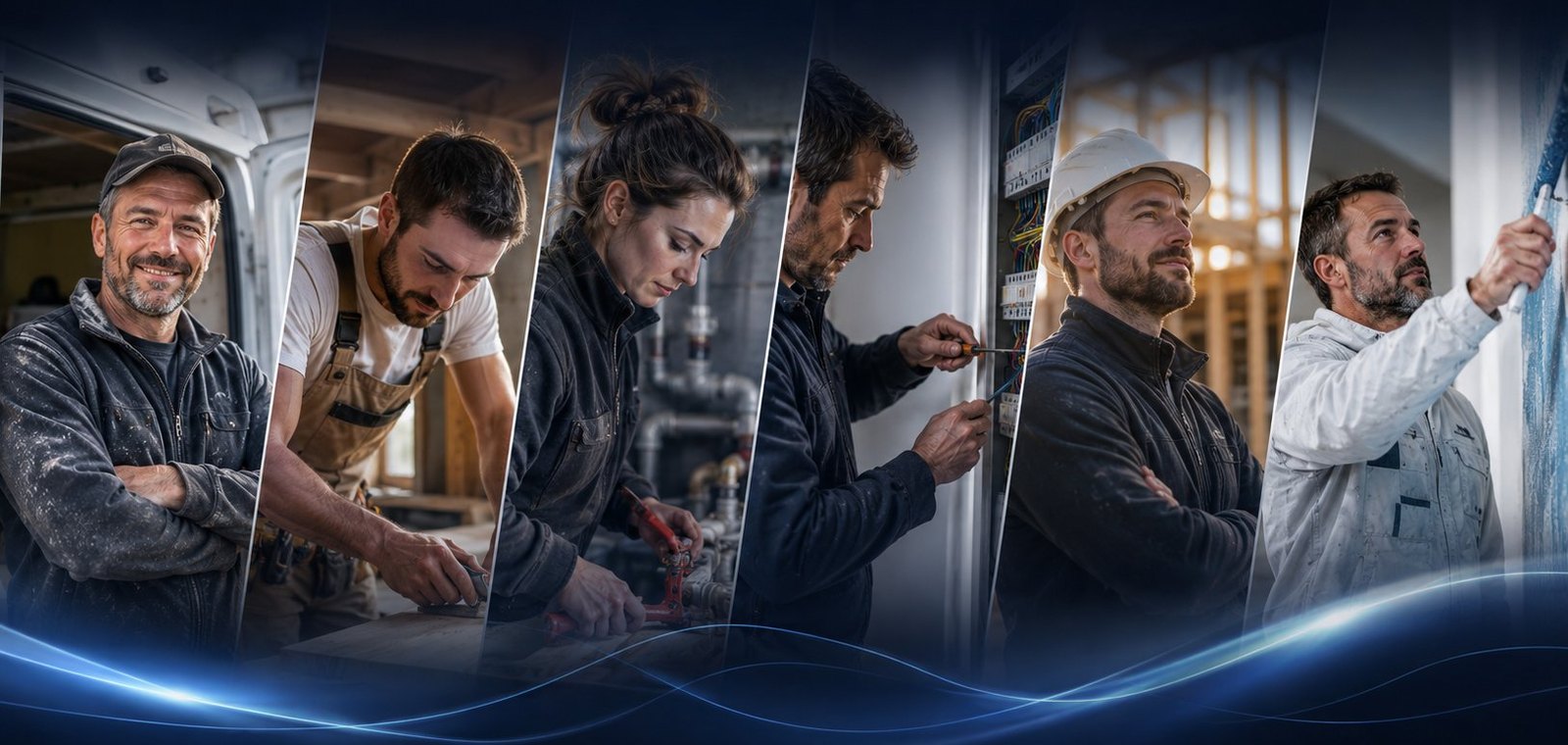 Artisans et PME du bâtiment au travail : menuisier, plombière, électricien, maçon, peintre